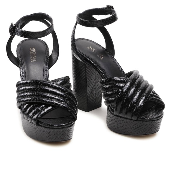 New Michael Kors Royce Quilted Python Embossed Leather Platform Sandal - Picture 3 of 5